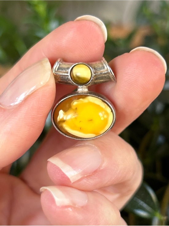 Vintage Jewelry - Vintage Handcrafted Sterling Silver Pendant with Butterscotch Amber Cabochons